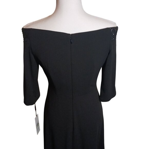 NEW Calvin Klein Off-The-Shoulder High-Low Dress Black Beading Detail Size 4 - Picture 8 of 16